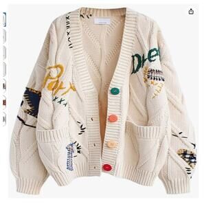 New NWT Cable Knit Long Sleeve Open Front Cardigan‎ Sheep V-Neck Button Down S